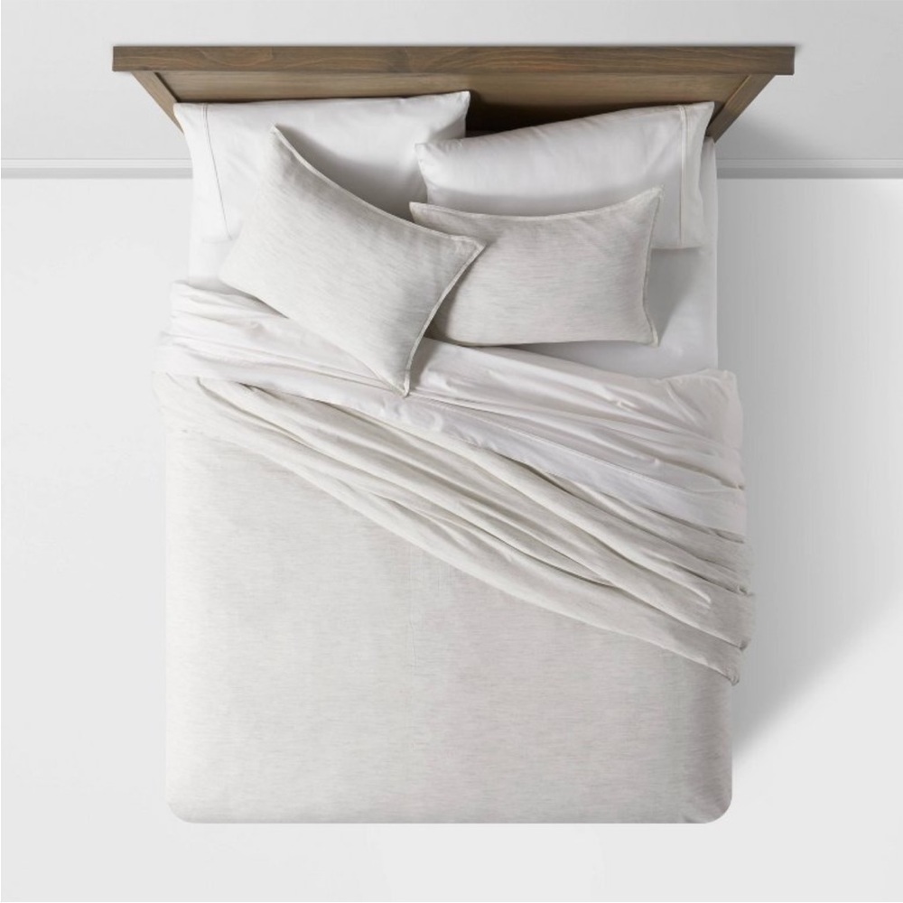THRESHOLD NWT space dye cotton linen duvet sham set -light gray -full/queen